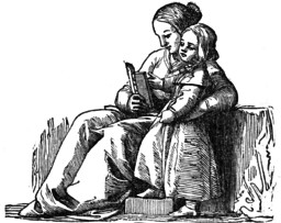 Mutter und Kind beim Vorlesen einer Geschichte.
