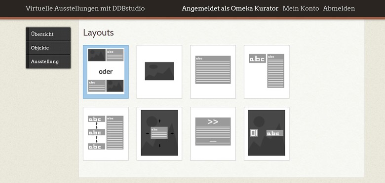 DDBstudio stellt verschiedene Layout-Templates für die Kombination von Text und Objekt bereit.